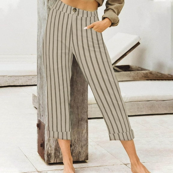 Capri Leggings for Women Leisure Summer Striped with Pocket Capris Soft Comfort Capris for Women Plus