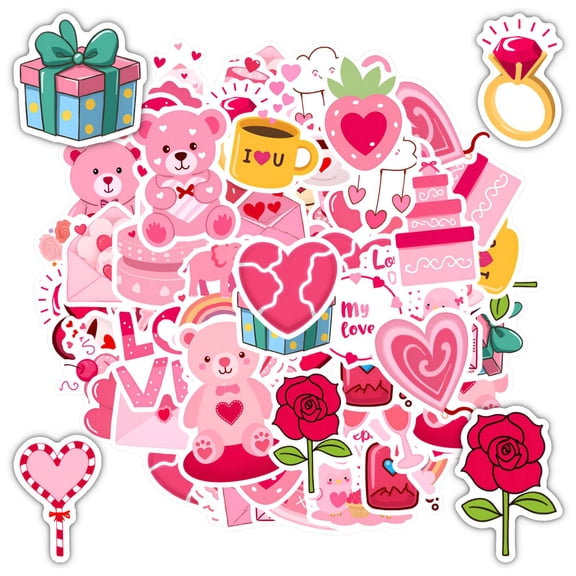 35pcs-50pcs Romantic Stickers Valentine's Day Stickers Cute Stickers Heart Stickers for Laptops Suitcases Notebooks