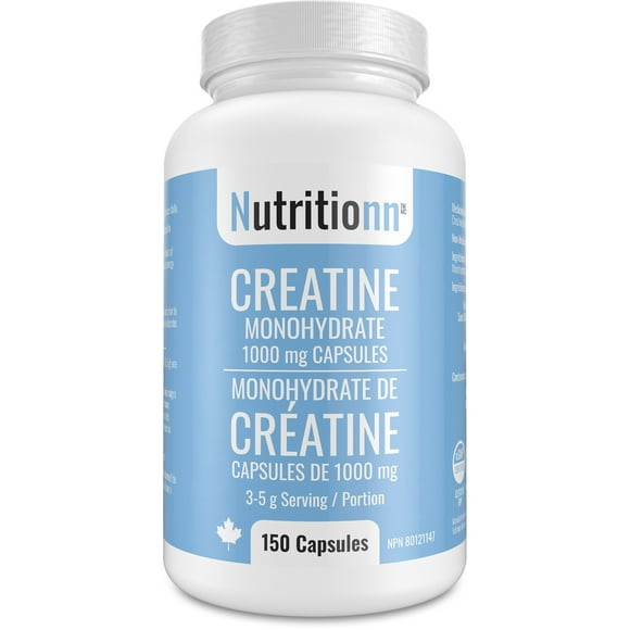 Nutritionn Creatine Monohydrate Capsules - 1000 mg x 150 Capsules, 3-5 g Serving - Muscle Growth Supplement