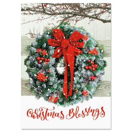 Wreath In Snow Religious Christmas Cards- Set of 18 Holiday Greeting