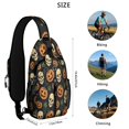 thumbnail image 5 of Sling Backpack,Skull Pumpkin Halloween Pattern Crossbody Bag with Water Bottle Holder,Waterproof Sling Bag for Men/Women with Chest Phone Holder for Hiking,Travel, 5 of 6