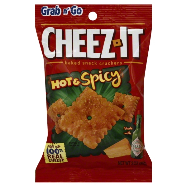 CheezIt Baked Snack Cheese Crackers, Hot & Spicy, Grab 'N' Go, 3 oz