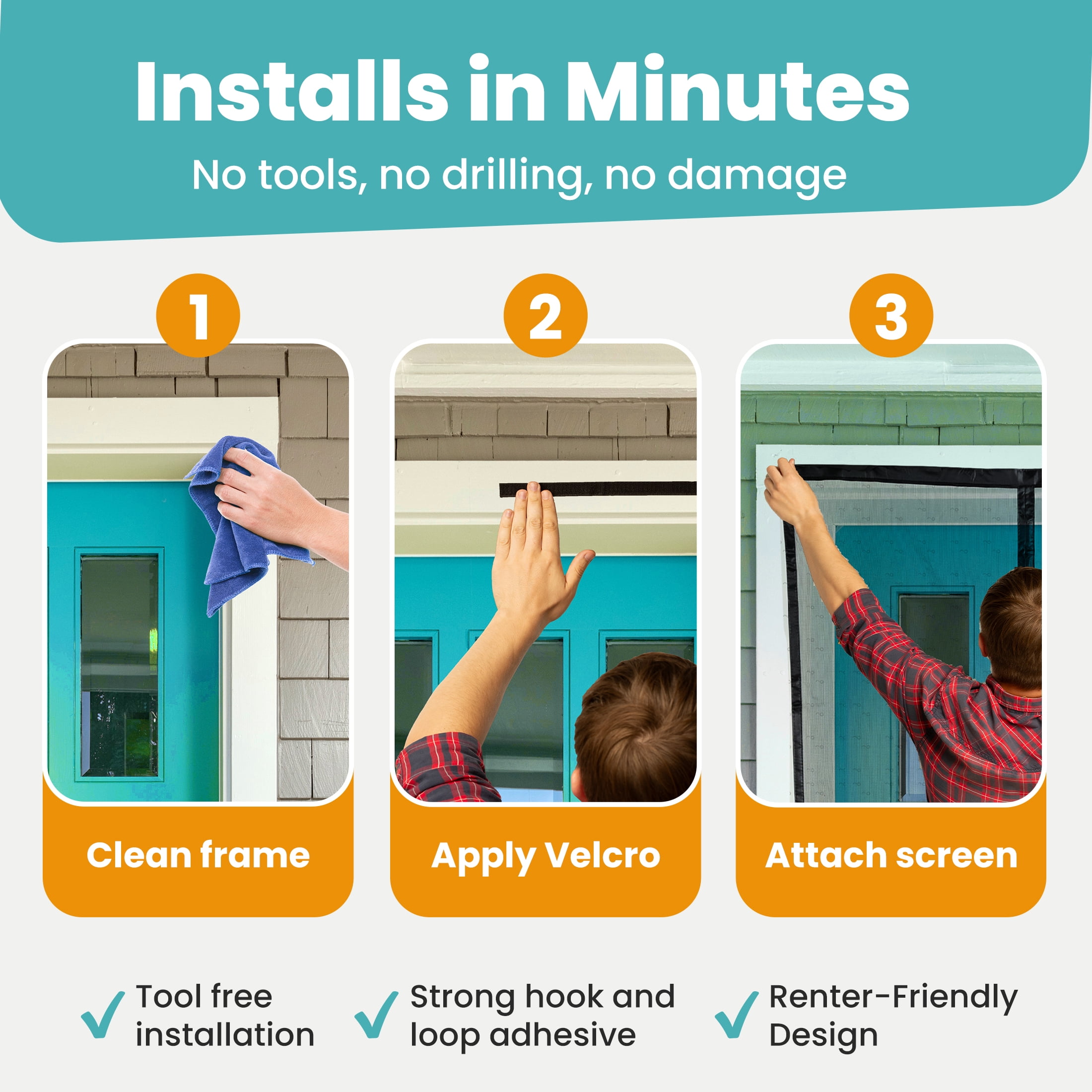 Flux Phenom Magnetic Screen Door, Hands-Free Sliding Mesh Door Net 38 x 82"