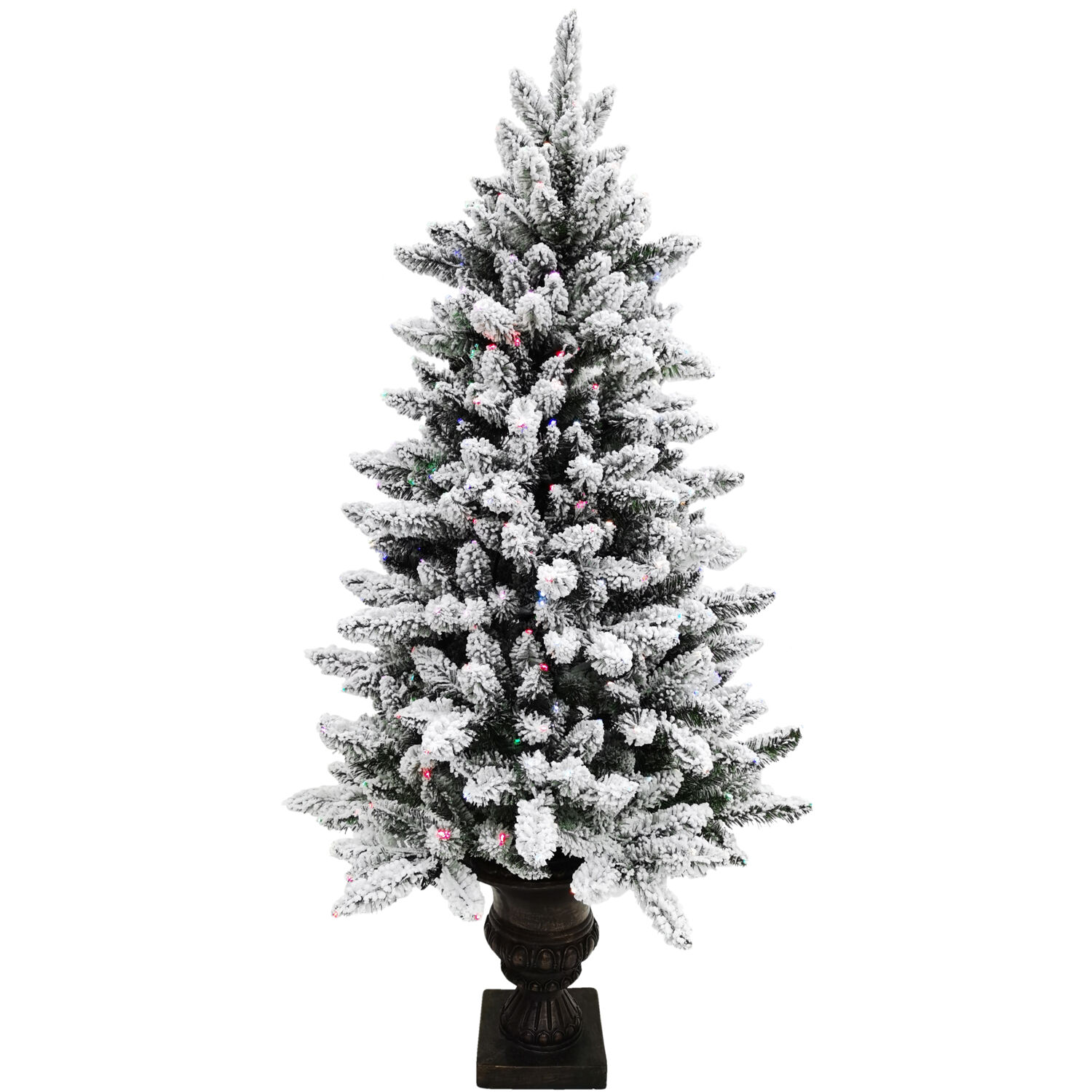 Fraser Hill Farm Indoor 5 Ft Snow Flocked Fiber Optic Prelit Christmas Tree In Decorative Pot Festive Led Dancing Lights Walmart Com