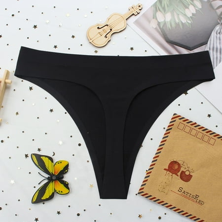 snowsong Womens Underwear Cotton Underwear Women s Large Low Waist Sexy Traceless One-Piece Invisible T-pants Ice Silk Underwear Panties for Women Plus Size Underwear Lingerie for Women Black XL