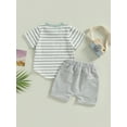 thumbnail image 4 of Coduop Toddler Baby Boys Summer Shorts Set Short Sleeve Striped T-shirt Tops with Shorts Outfits, 4 of 7