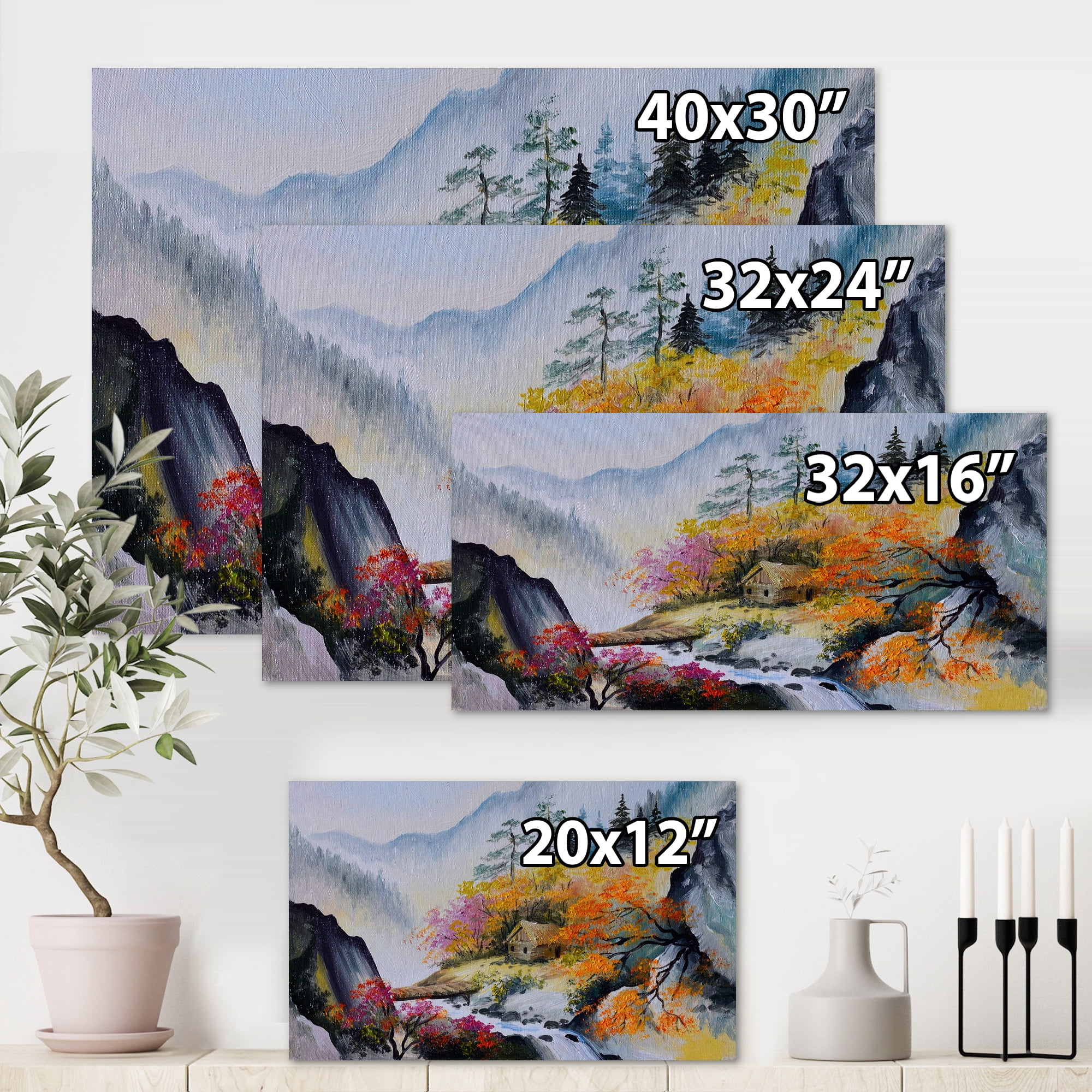 Designart ' VIbrant Mountain Landscape With Little House ' Traditional Canvas Wall Art Print