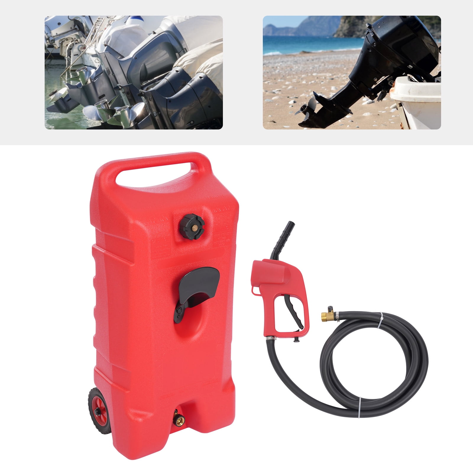 Wildnix 53L Portable Fuel Tank with Hose Bracket, Fuel Gun, and Child Lock for Safe and Convenient Fueling, Red HDPE Construction for Durability