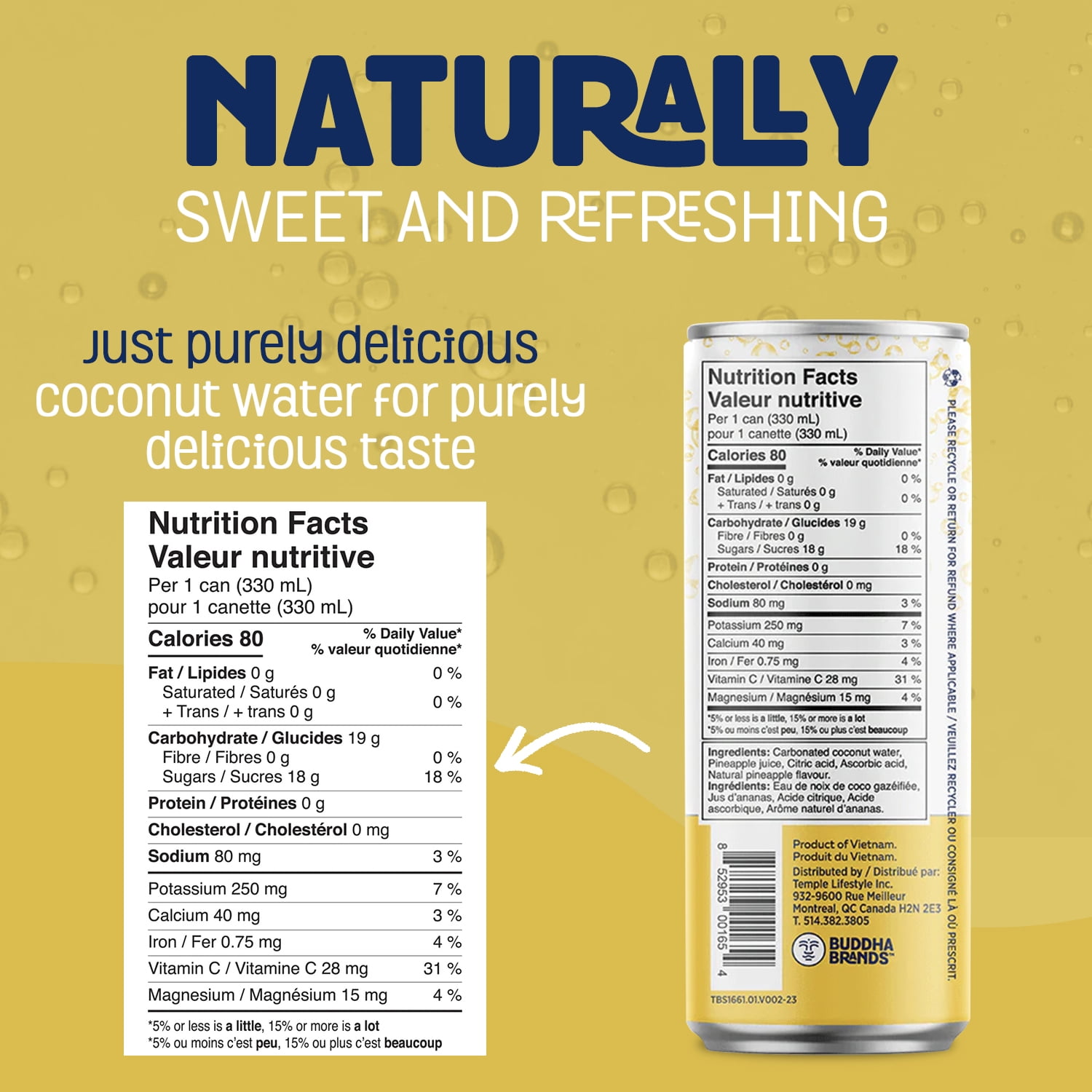 Thirsty Buddha Sparkling Coconut Water with Pineapple, No Sugar Added, Non-GMO, 330ml, Vegan Certified, Can, Sparkling Coco Water Pineapple