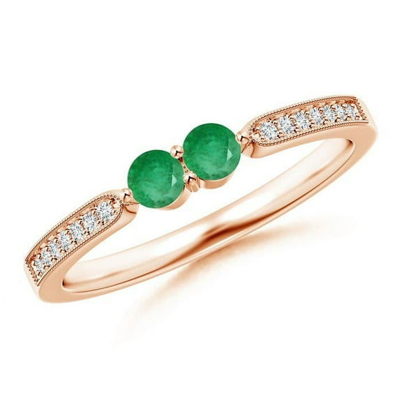 ANGARA Natural Vintage Inspired Two Stone Emerald Ring with Diamonds in 14K Rose Gold for Women (Size-3mm) | May Birthstone, Birthday, Anniversary, Jewelry Gift for Women | Natural Emerald Ring