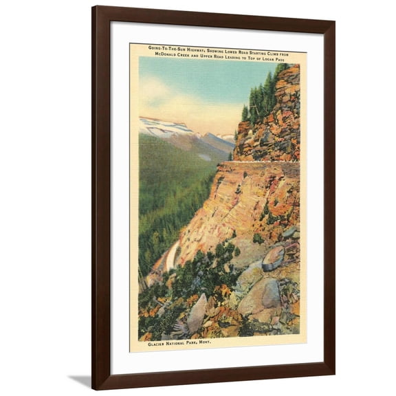 Art.com Going to the Sun Highway, Glacier Park, Montana Art Print, Brown Frame Wall Art, 32" x 44"