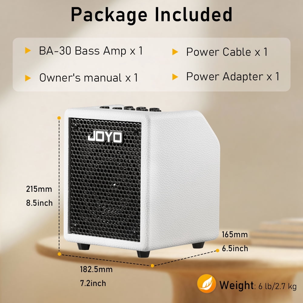 JOYO 30W Bass Combo Amplifier Portable Amp 4" Speaker with 3-Band EQ & Compressor | Bluetooth 5.1 + OTG Direct Recording | Headphone Practice for Bassist Solo Livestream Gigs (Vibe Cube BA-30, White)