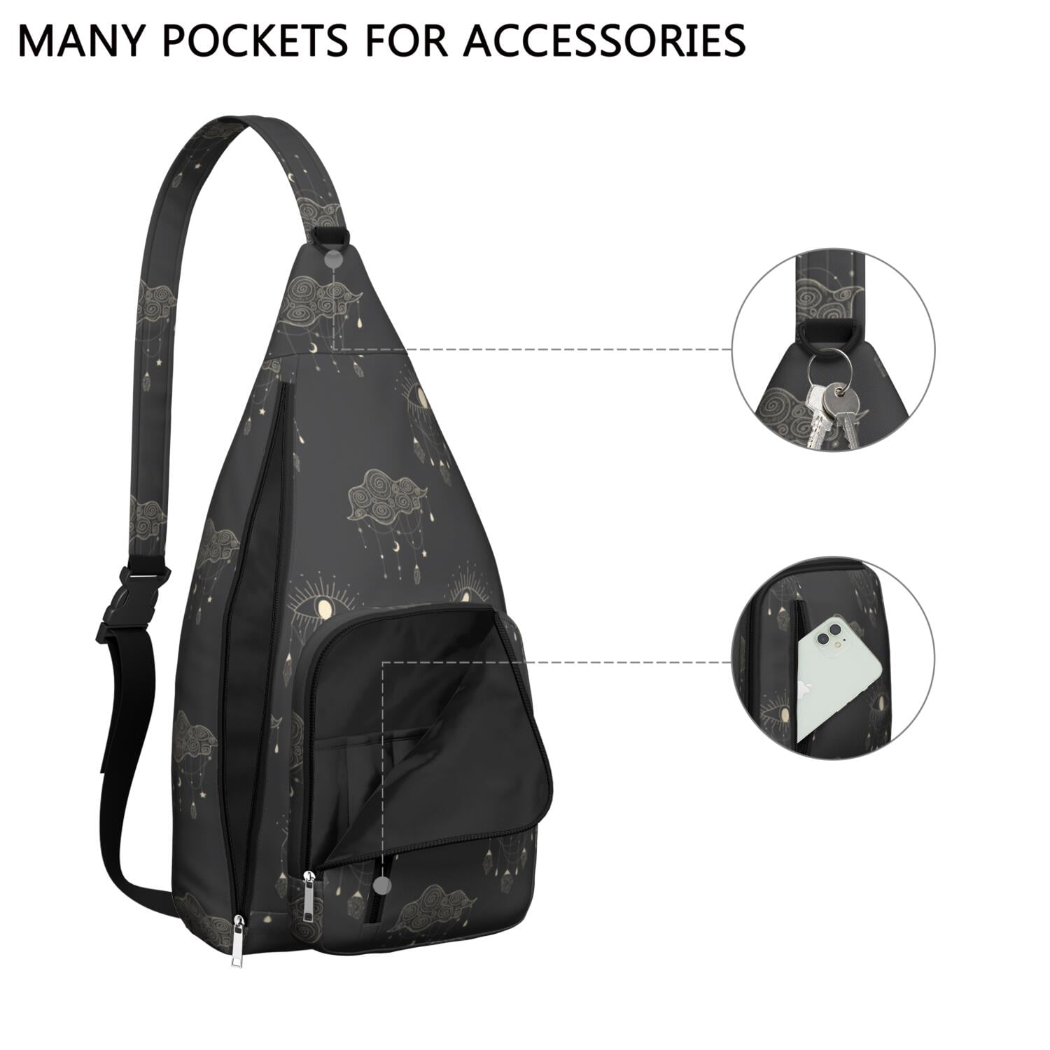 Gothic Mystical Crossbody Bag - Sun & Moon Star Print, Dark Aesthetic Sling Pack, Waterproof & Adjustable Strap
