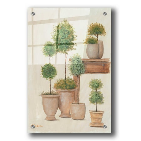 Epic Art 'Potting Bench & Topiaries I' by Pam Britton, Acrylic Glass Wall Art, 24"x36"