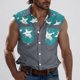 thumbnail image 2 of Camisas de Cuello para Hombres, Moda Casual Día de la Independencia Imprimir Turndown Bolsillos sin Mangas Tanque Deportivo, 2 of 5