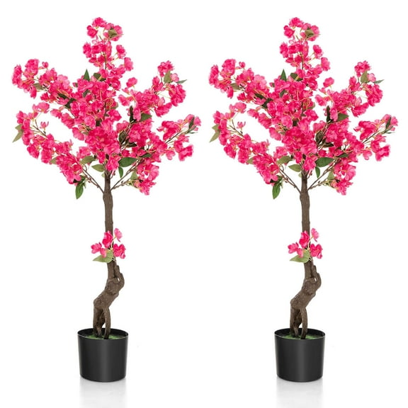 Costway 2 Pack 42" Artificial Plum Blossom Tree with 92 Flowers & Realistic Trunk Indoor
