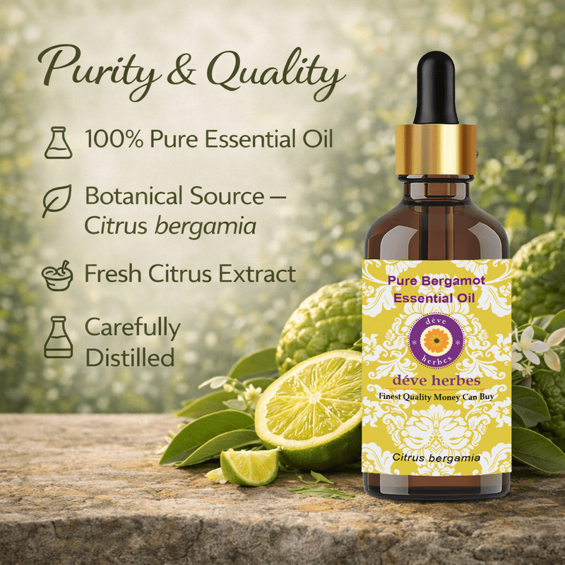 Deve Herbes Pure Bergamot Essential Oil (Citrus bergamia) Steam Distilled, Natural & Aromatherapy Use 100ml