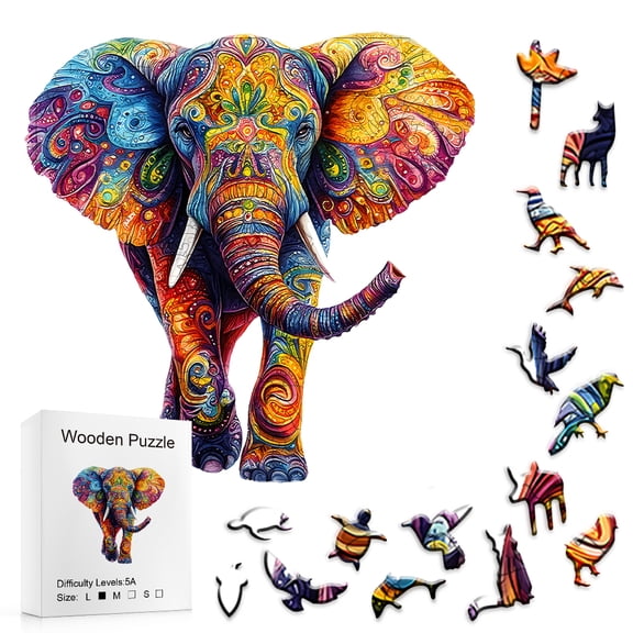Vibrant Art Elephant Irregular Wooden Puzzle Toy
