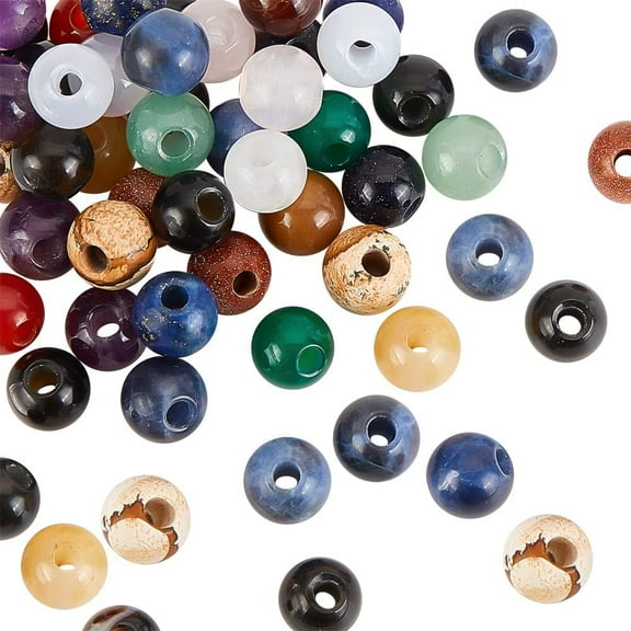 36 Pcs 8mm Natural Stone Beads Random Round Loose Gemstones 2.5mm/0.1 Inch Hole Beads Assorted Large Hole Stones for DIY Necklace Charm Bracelet Jewelry Making DIY