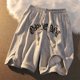 thumbnail image 1 of American retro letter embroidery sports shorts women's new summer street hip-hop loose five-point pants couple wild shorts heqiyong LED, 1 of 2