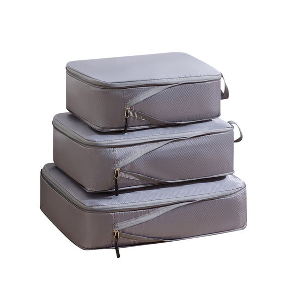 Hvmvliv Travel Clothes Storage Bag Three Piece Set, Portable Multifunctional Luggage Organizer Bags for Suitcase Packing & Classification Gray