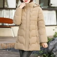 thumbnail image 2 of Wyobmus Women's Long Winter Puffer Jacket Warm Thicken Zipper Plush Hooded Down Coat Long Slleve Bubble Outwear Coat with Pockets Khaki, 2 of 7