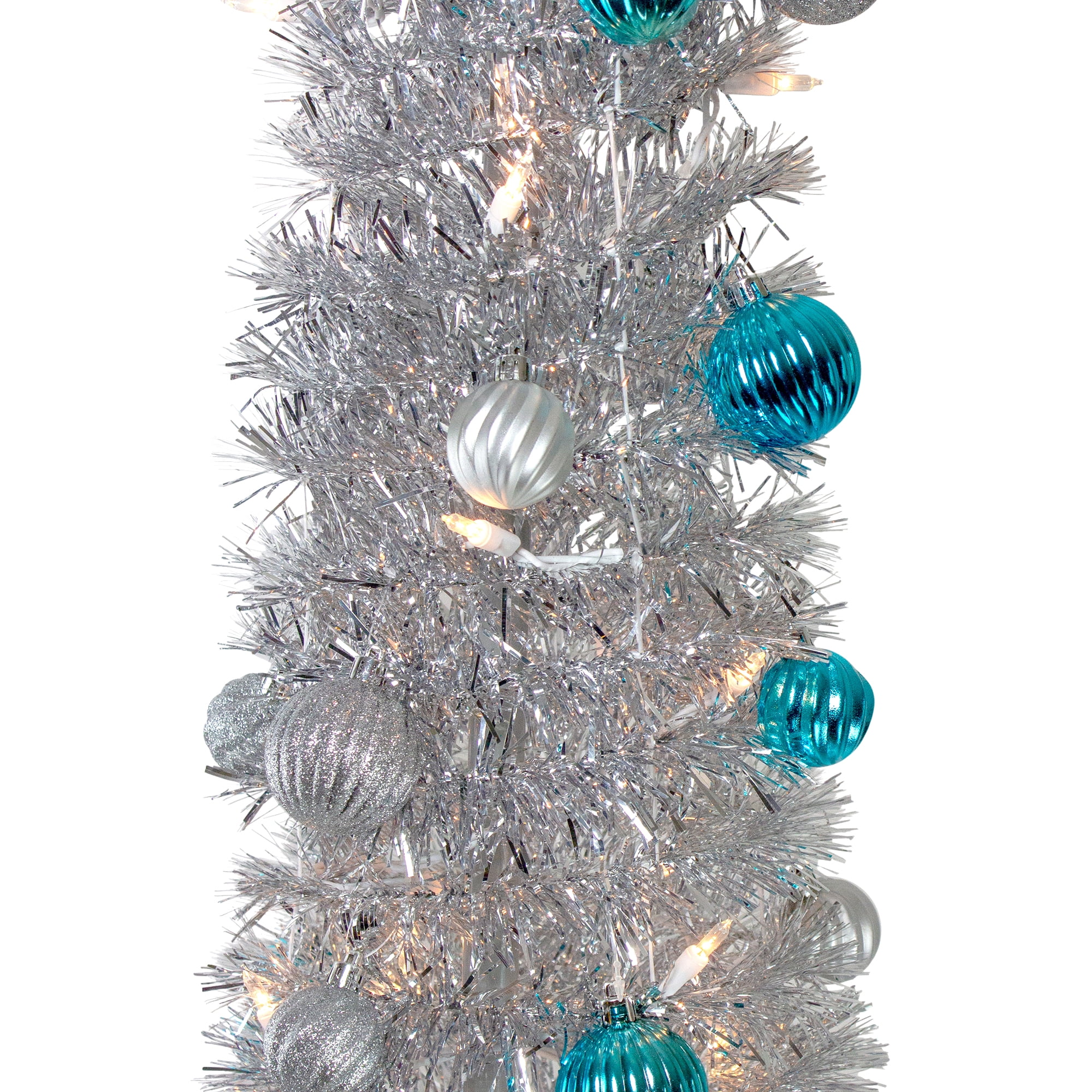 6' Pre-Lit Silver Tinsel Pop-Up Artificial Christmas Tree - Clear Lights