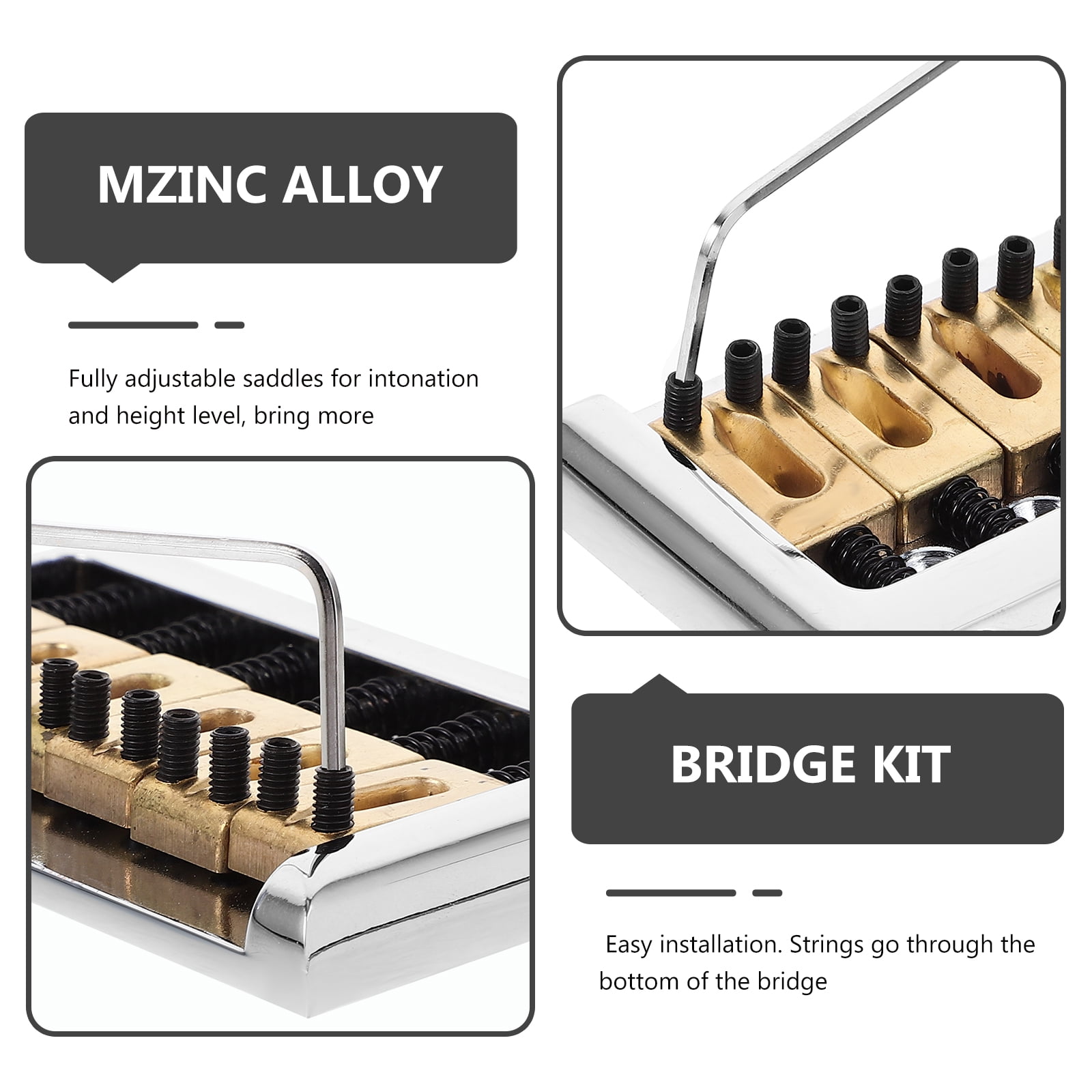 UKCOCO Electric Guitar Hardtail Fixed Bridge Set with Adjustable Saddles and Copper Finish Multi