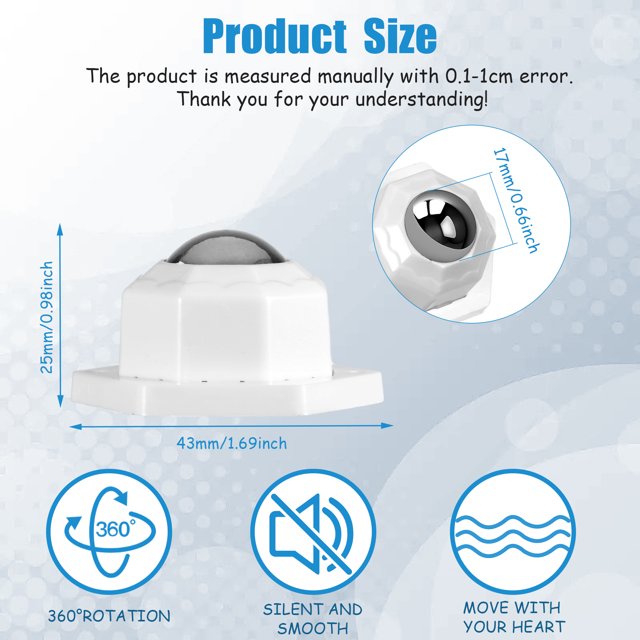 Naiovety Ruedas de bolas de 12 piezas para muebles que se deslizan sin esfuerzo con ruedas móviles universales 360 Decoración del hogar 【20mm】blanco