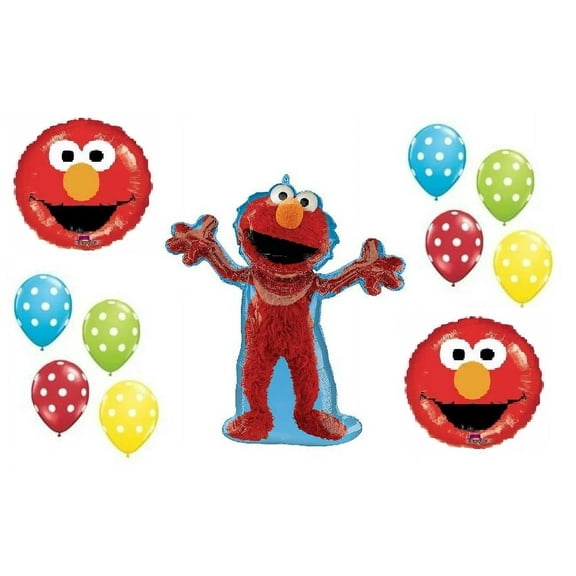 ELMO Sesame Street Polka Dots (11) Birthday Party Mylar & Latex BALLOONS Set KIT