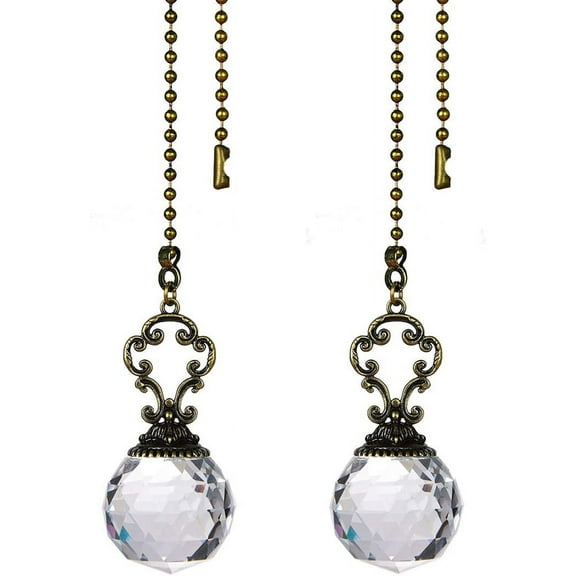 Set of 2 Vintage-Style Clear Fan Pull Ceiling Fan Chain Pulls Crystal Prism Ball