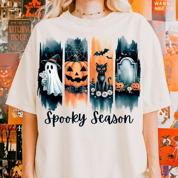 Spooky Season T-shirt, Vintage Halloween Ghost Shirt, Coquette Fall Pumpkin Shirt, Halloween Brushstroke Shirt, Witchy Vibes TH230605