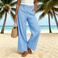 thumbnail image 2 of Women's Cotton Blend Plaid Wide Leg Pants with Pockets, Mid Rise Elastic Waist, Pockets Trousers, Casual Business Lounge Outdoor Wear, Womens Trousers | VerBelle,Blue M, 2 of 8