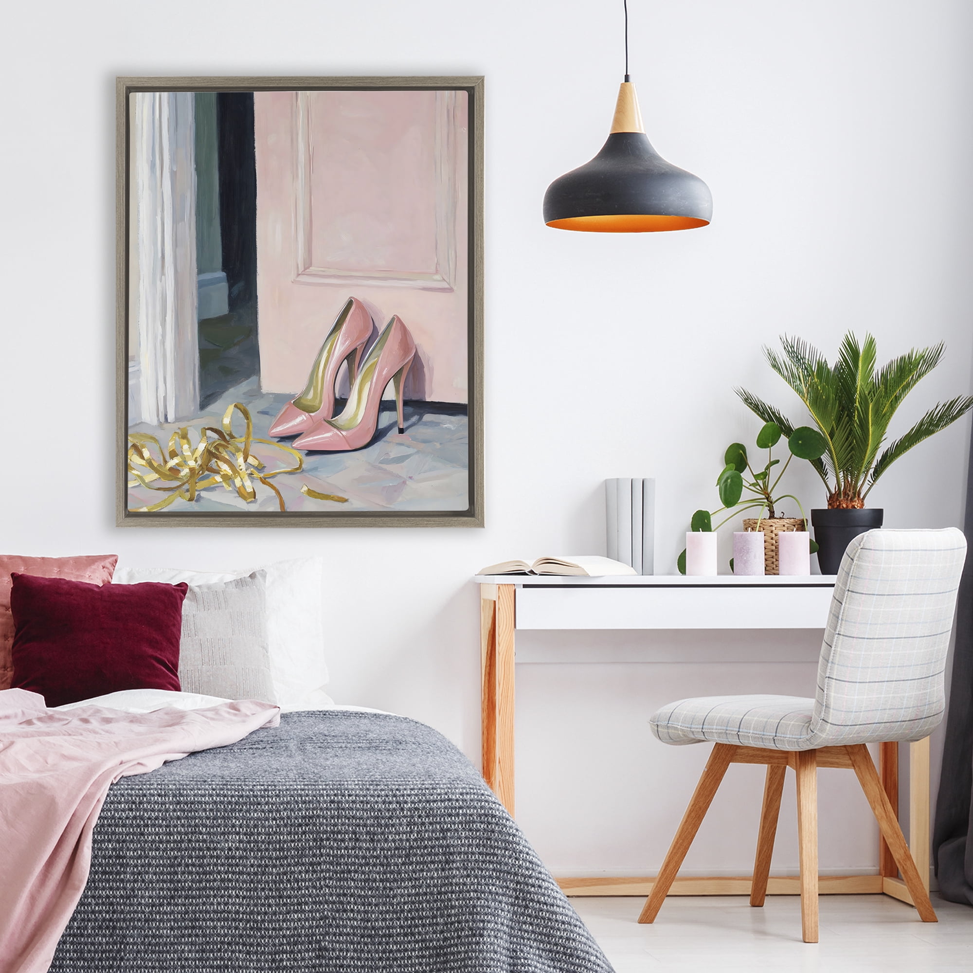 Stupell Industries Pink High Heels & Tinsel Brown Framed Floater Canvas Wall Art, design by The Prints Vibe