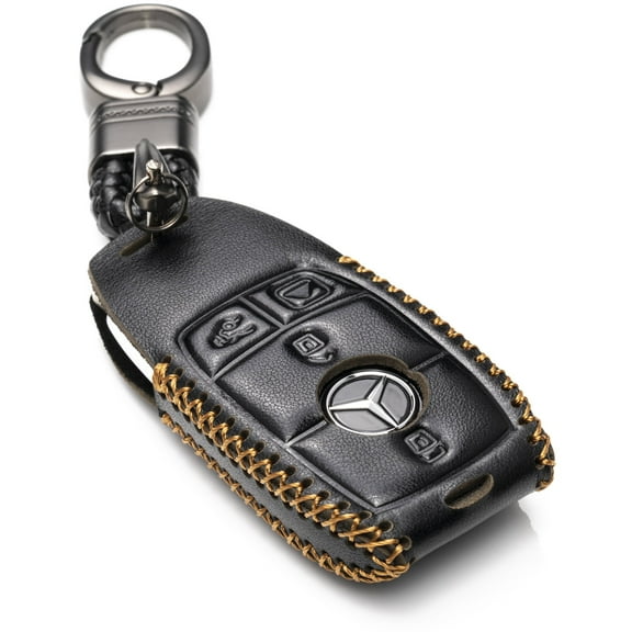 Vitodeco Leather Smart Key Fob Case Compatible for Mercedes-Benz A, C, E, S, CLA, CLS, GLA, GLB, GLC, GLE, GLS, G Glass 2017 - 2024 (4-Button, Black)