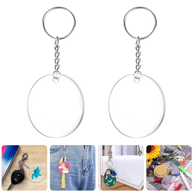 unbranded 30Jgo Llaveros Acrílicos Transparentes Para DIY Con Redondo Y Accesorios Para Personalizar