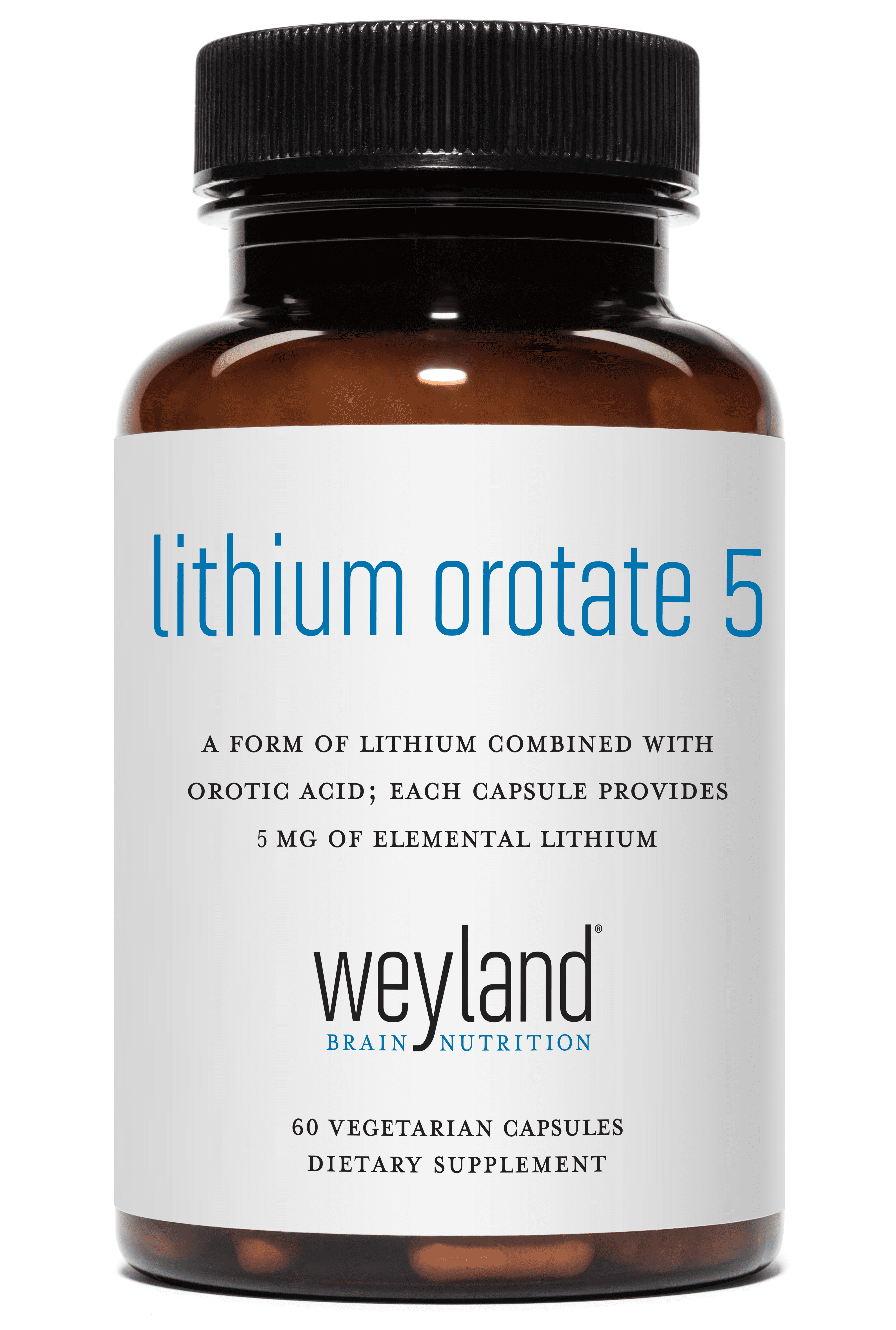 Weyland Brain Nutrition Lithium Orotate 5mg, 60 Vegetarian Capsules, Lithium Supplement