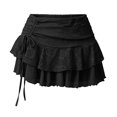 thumbnail image 6 of Wxolcjlv Womens Lace Ruched Mini Skirt Drawstring Side Tiered Ruffle Hem Evening Skirts, 6 of 7
