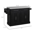 thumbnail image 3 of Rolling Kitchen Island Cart with 47″ Stainless Steel Top, Portable Kitchen Island Table with Wheels, Adjustable Shelves, Drawers & Accessory Racks, 3 of 6