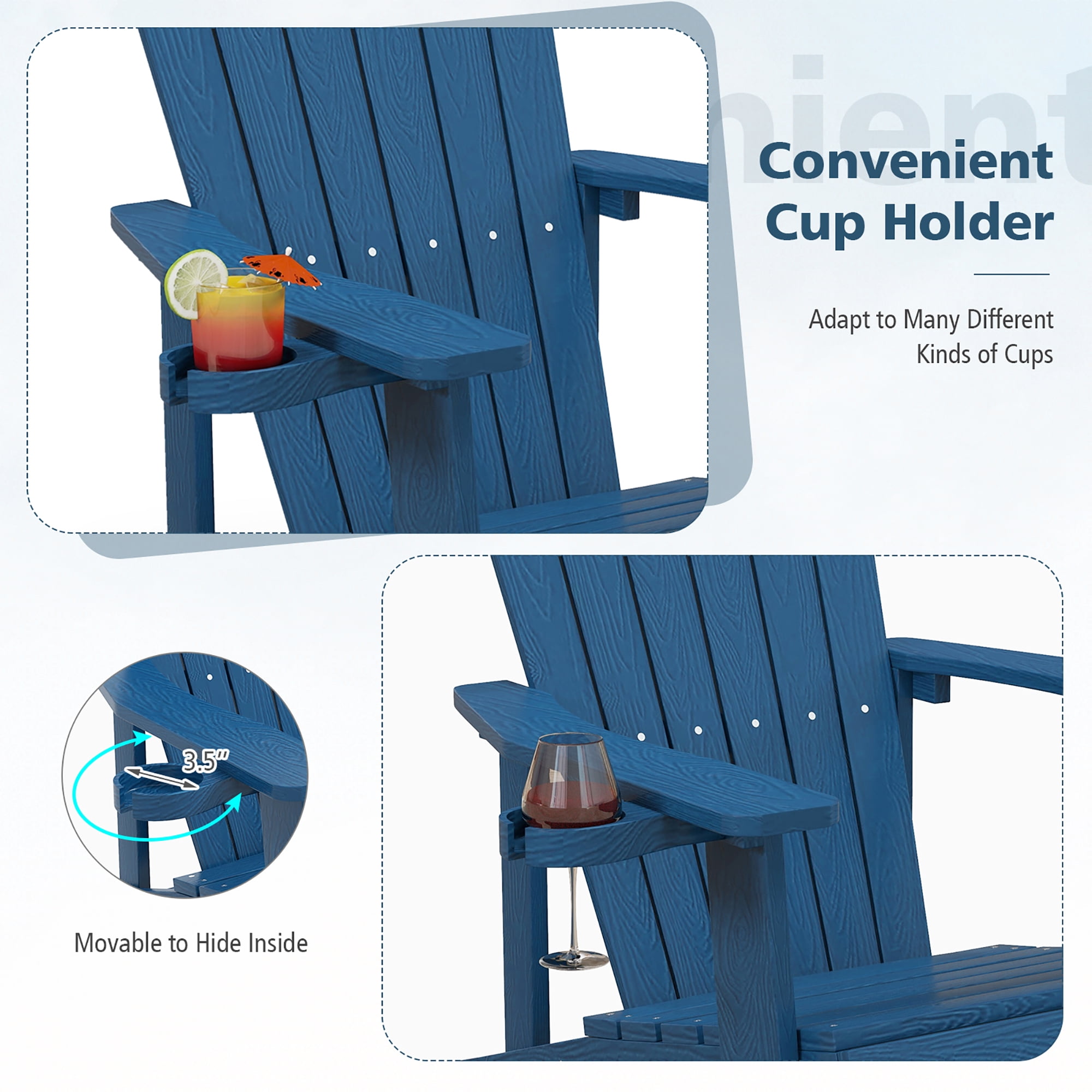 Gymax Patio HIPS Outdoor Weather Resistant Slatted Chair Adirondack Chair w/ Cup Holder Navy
