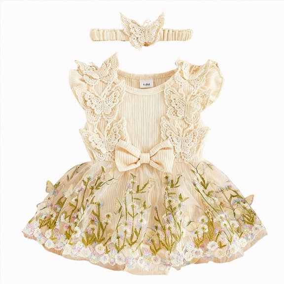 Toddler Girl Clothes Newborn Dresses for Baby Girls Baby Girls Floral Romper Dress with Headband 1st Birthday Wedding Tulle Tutu Cake Smash Photo Shoot