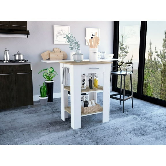 Cala 23 Kitchen Island with 2 Shelves, Drawer, and Towel Rack, White