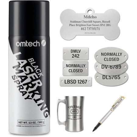 OMTech Laser Marking Spray, Metal Laser Marking Fluid for CO2 Laser Engravers, 13oz Aerosol Black CO2 Spray for Laser Engraving Metal, Laser Ink for Aluminum Stainless Steel Brass