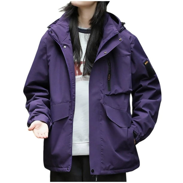 Chaquetas y abrigos casuales de manga larga con capucha para mujer, de moda, de color liso, con capucha, de manga larga, resistentes al viento y al agua, para montañismo al aire libre y rompevientos,