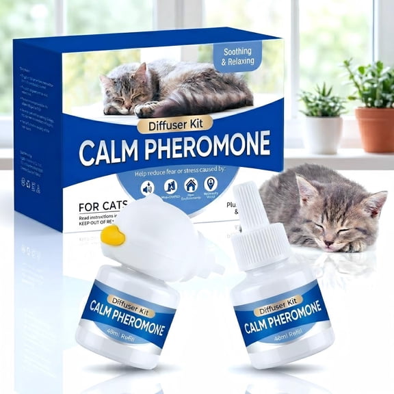 Cat Pheromones Calming Diffuser, Pet Diffuser for Effective Cat Anxiety Relief, Natural Cat Calming Products Help Reduce Stress, Scratching & Excessive Meowing