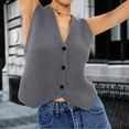 thumbnail image 2 of Bwdbhd Women Vest Women Crochet Knit Vest Sleeveless Crop Tops Vintage Casual Versatile Streetwear Gray,L, 2 of 4