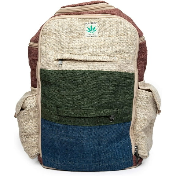 Large Hemp Backpack - Eco Friendly Unisex Rustic Bag Durable by Freakmandu ( White, Green, Blue )