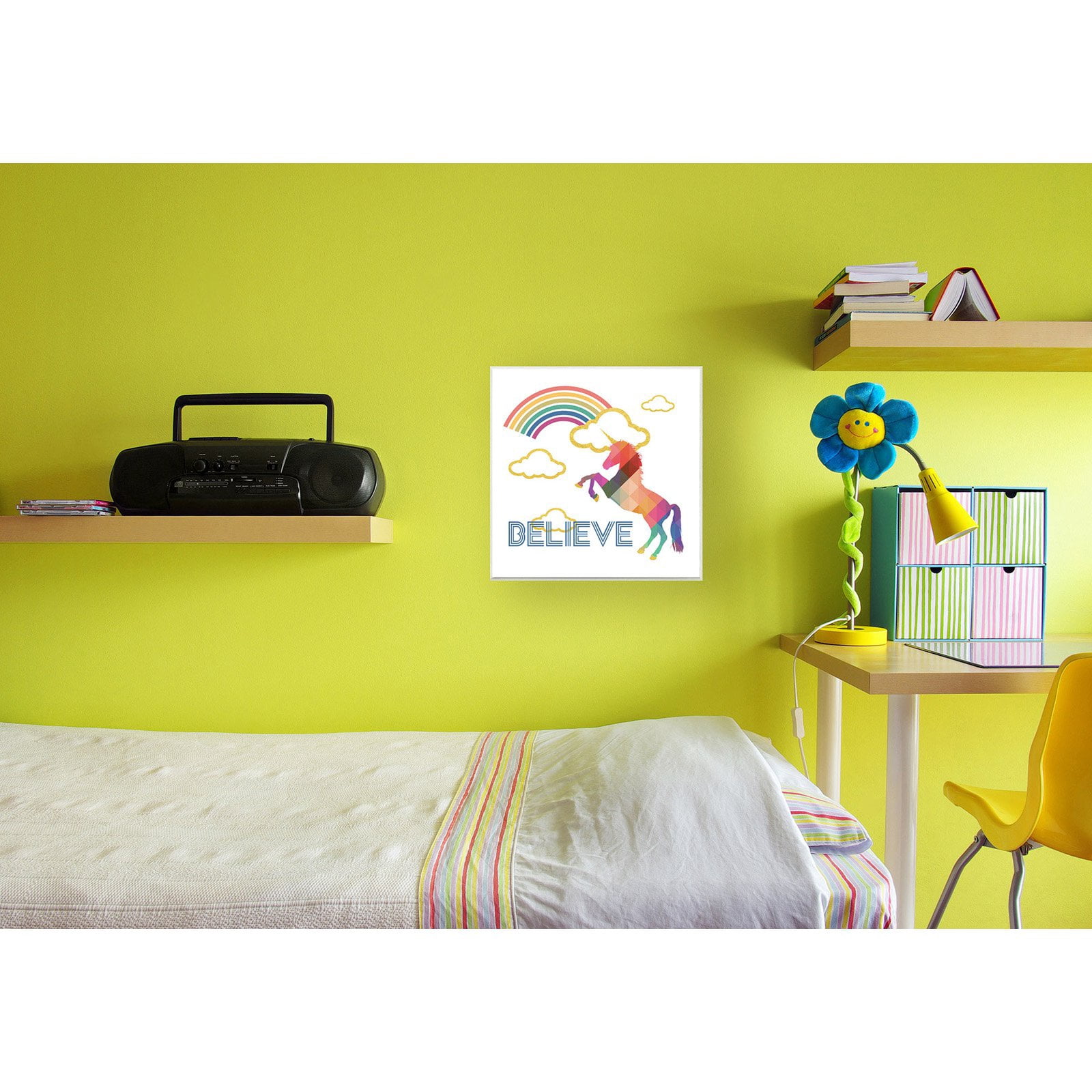 The Kids Room by Stupell Believe Rainbow Golden Unicorn Wall Plaque Art, 12 x 0.5 x 12