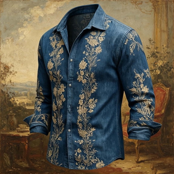 SGFCWSX Men's Floral Print Shirt Long Sleeve Button Down Casual Fashion Slim Fit Vintage Shirts Multicolor Size 3XL