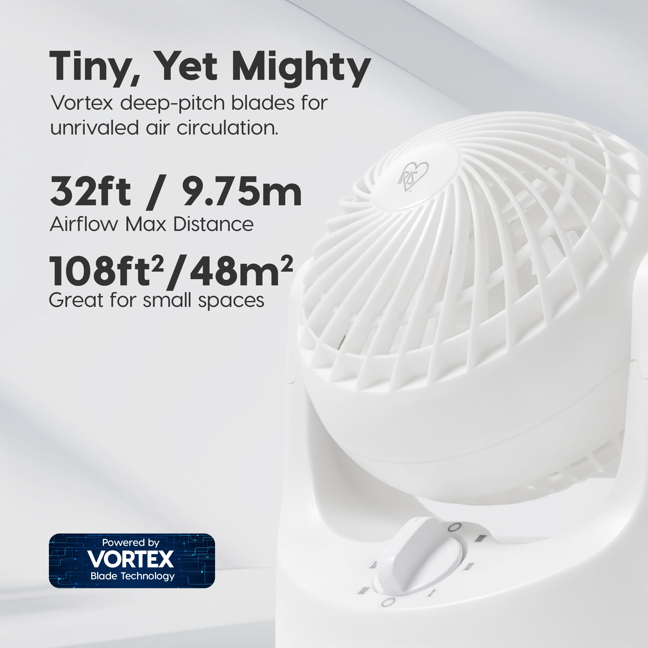 IRIS WOOZOO Mini Desk Fan Air Circulator 3 Speeds 32ft Max Air Distance White